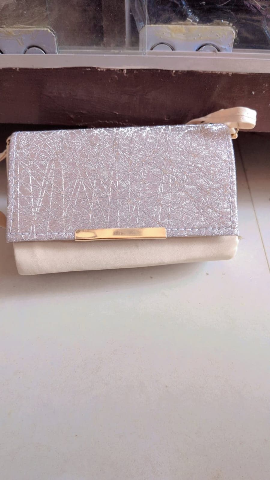 Silver Shimmer Dual-Tone Sling Clutch - 1