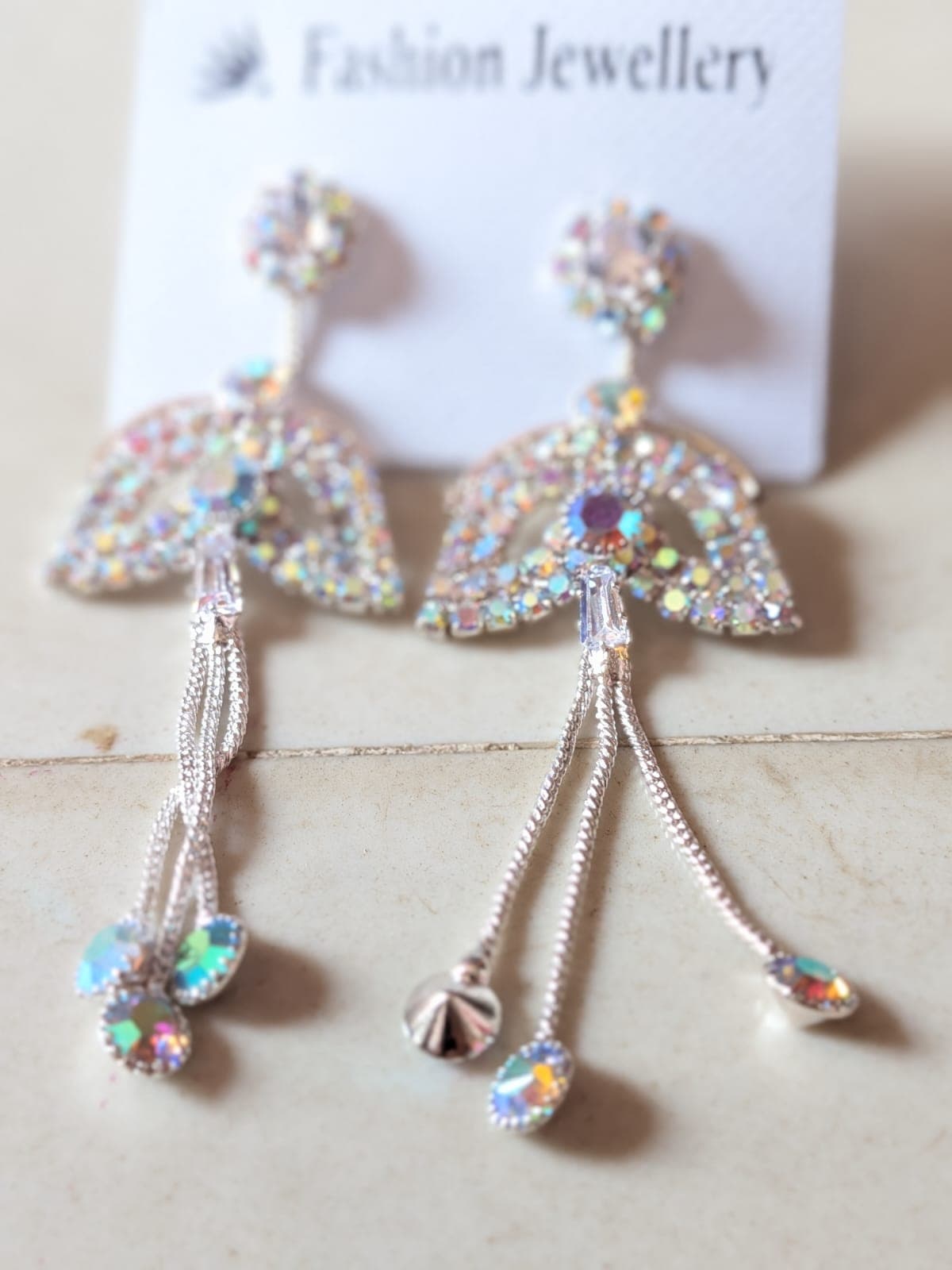 AB Crystal Fan Tassel Earrings - 1