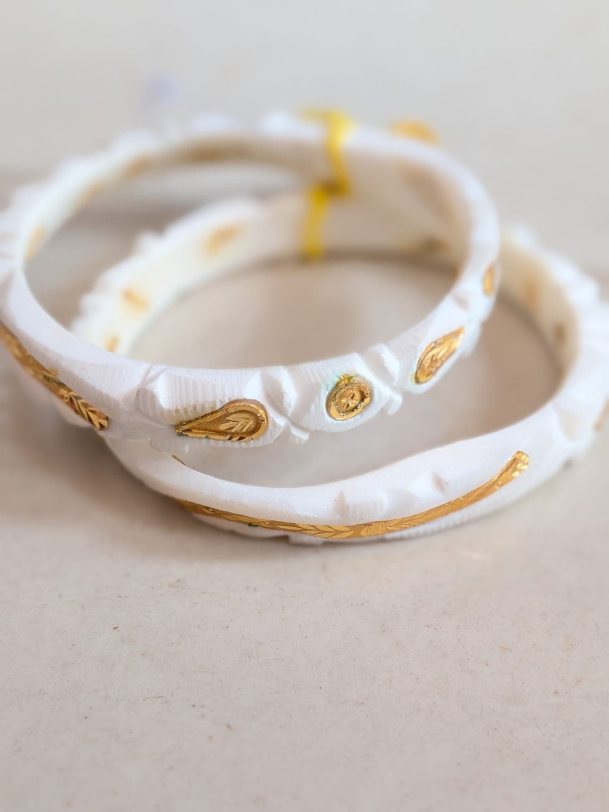 Gold Leaf & Rosette Shankha Bangles - 1