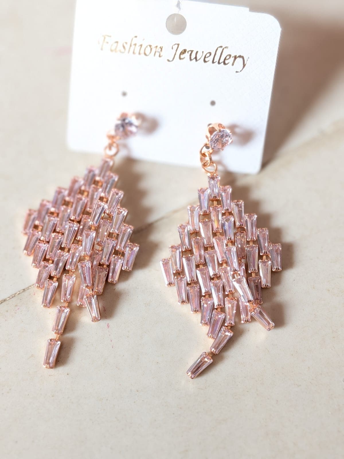 Rose Gold Crystal Baguette Chandelier Earrings - 1