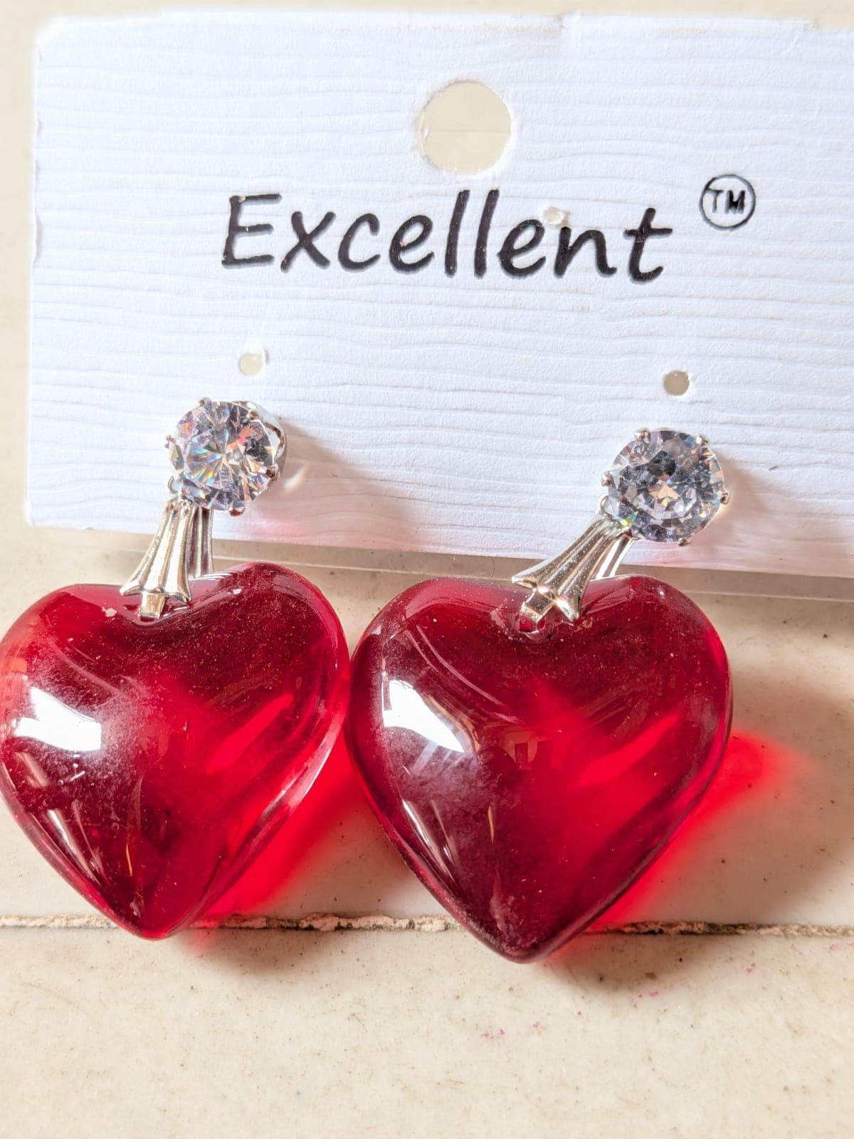 Translucent Red Crystal Heart Stud Earrings - 1