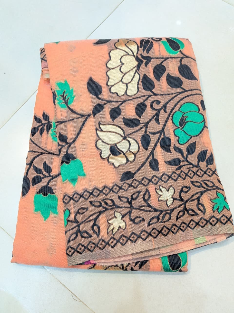Peach Floral Silk Saree | Botanical Print Designer Saree for Women - 2