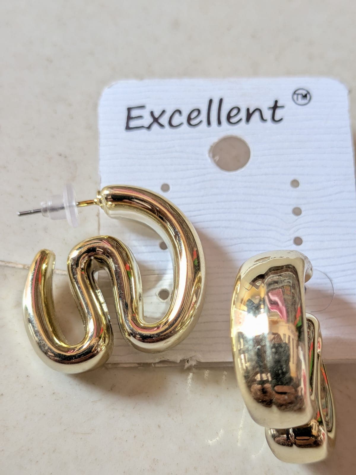 Chunky Gold Abstract Swirl Hoop Earrings - 1