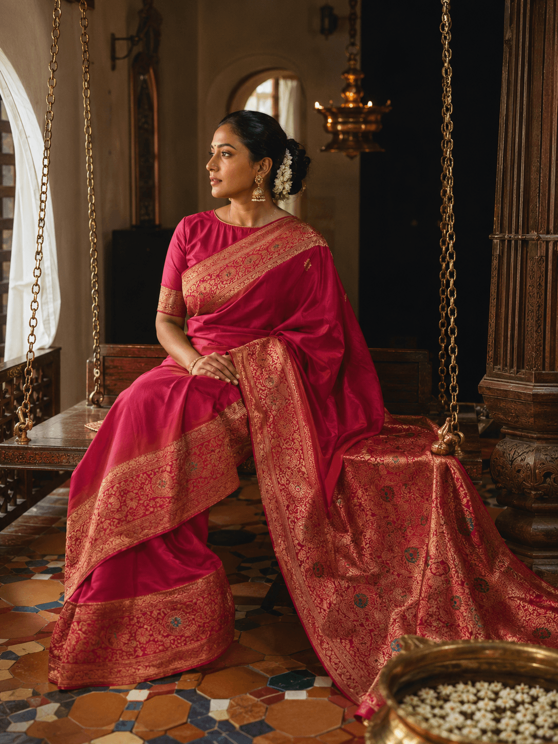Pink Banarasi Silk Saree | Gold Zari Woven Traditional Saree - 1